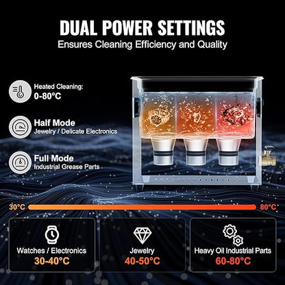 VEVOR 6L Ultra Sonic Cleaner, 180W Digital Ultrasonic Cleaning Machine with Gentle Mode & Upgraded Degassing, 40kHz Industrial Ultrasound Cleaner with Heater & Timer for Retainer, Jewelry, Tools