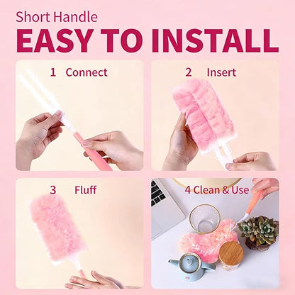 Pink Duster Refill for Swiffer Duster, 30 Count Heavy Duty Duster Refills with 1 Handle, 360 Dusters Refills Kit with 5X Microfibers, Disposable Dusters for Cleaning, Home, Office
