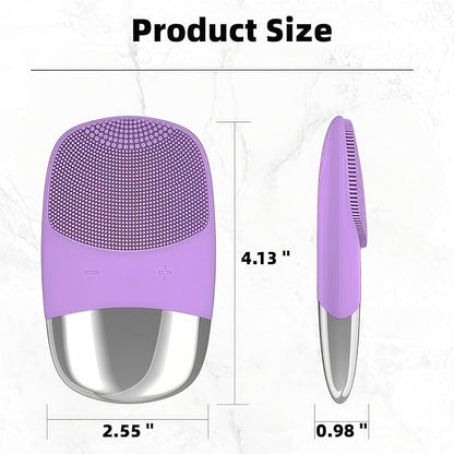 MEGAN Facial Cleansing Brush,USB Rechargeble Electric Silicone Face Scrubber,IPX7 Waterproof Sonic Facial Massager, 3 in 1 face Brush for Deep Cleanning, Blackhead Remover, Exfoliating. (Purple)