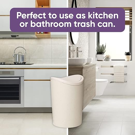 Superio Small Bathroom Trash Can with Lid, Modern White Mini Waste Bin with Swing Lid (1 1/2 Gallon, 6 Liter) Plastic Garbage Can for Kitchen, Bathroom, Bedroom, Office, Under Desk (2, Ecohome)