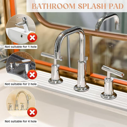 Teenyyou 3 Hole White Faucet Mat for Kitchen Sink Bathroom 16.1" x 5" Kitchen Faucet Absorbent Mat Diatomite Splash Guard Quick Drying Stone Drip Catcher Hole 2.24" Holes Spaced About 1.77 "