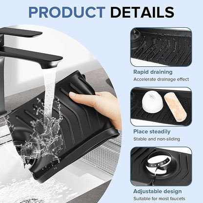 Kitchen Sink Faucet Mat,30in New Foldable Faucet Mat for Kitchen Sink, Adjustable Waterproof Splash Guard Draining Mat,Keep Countertops Dry (Black,29.9" x 5.7)