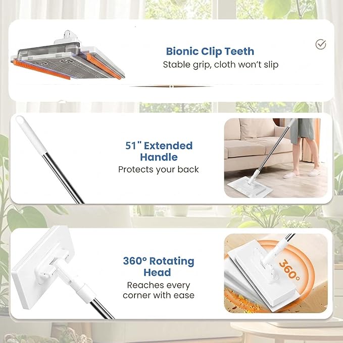 Snap Grip Mini Mop, 2026 Upgraded Disposable Dust Mop, Zero Touch Mini Mops, Convenient Cloth Changing Mops for Kitchen Counter, Foldable 130cm Adjustable Long Handle Mopping Stick (10*Cloth)