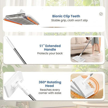 Snap Grip Mini Mop, 2026 Upgraded Disposable Dust Mop, Zero Touch Mini Mops, Convenient Cloth Changing Mops for Kitchen Counter, Foldable 100cm Adjustable Long Handle Mopping Stick (1* Mop)