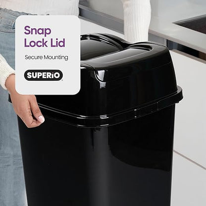 Garbage Can with Swing Top-Split Lid | Large Kitchen Trash Can with Lid | Durable Plastic |Slim & Sturdy Trash Bin | Fingerprint Resistant | 13 Gallon / 50 qt / 50 L - Black | Superio