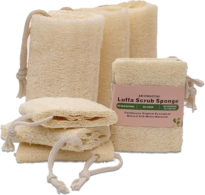 Natural Shower Loofah Sponge Set 3 Pack,Exfoliating Body Scrubbers,Organic Shower Loofahs for Body Daily Skin Back,Face Care Bath