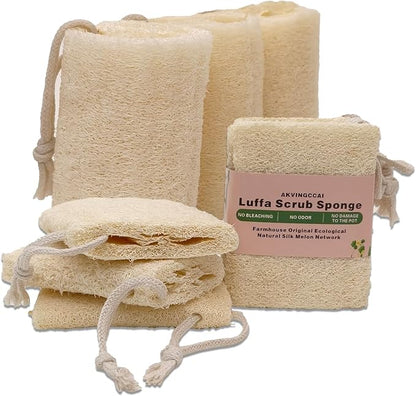 Natural Shower Loofah Sponge Set 3 Pack,Exfoliating Body Scrubbers,Organic Shower Loofahs for Body Daily Skin Back,Face Care Bath