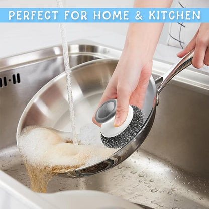 8 Pcs Stainless Steel Scrubber Steel Wool Scrubber Tool Scrubbing Scouring Brush Ball with Handle for Home Kitchen Pots Pans