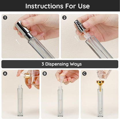 Segbeauty Glass Perfume Bottle Set, 5 Pack of 10ML Portable Perfume Travel Refillable, Empty Atomizer Sprayer for Perfume Cologne Dispenser, Travel Sample Bottles Perfume Making Kit with Refill Tool