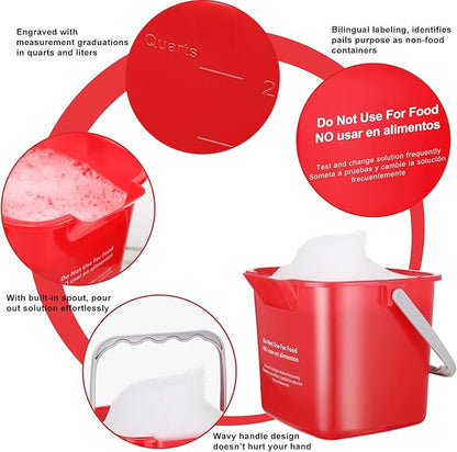 6 Pcs 6 Quart Cleaning Bucket Small Sanitizing Square Bucket Detergent Pail for Home Commercial Restaurant Kitchen Office School (Red, Green)