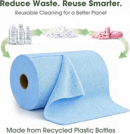 Microfiber Cleaning Cloth Roll - 100 Pack Tear Away Microfiber Paper Towels, Reusable, Washable, Scratch-Free, Kitchen Towels for Car, Home, Kitchen, Glass, Dishes (Blue)