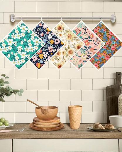 Miss Adola Swedish Dishcloths for Kitchen with Hooks - Reusable Dish Cloths for Washing Dishes Fast Drying Cute Fun 5 Pack Swedish Dish Towels Washable Cleaning Sponge, Color Floral Cluster