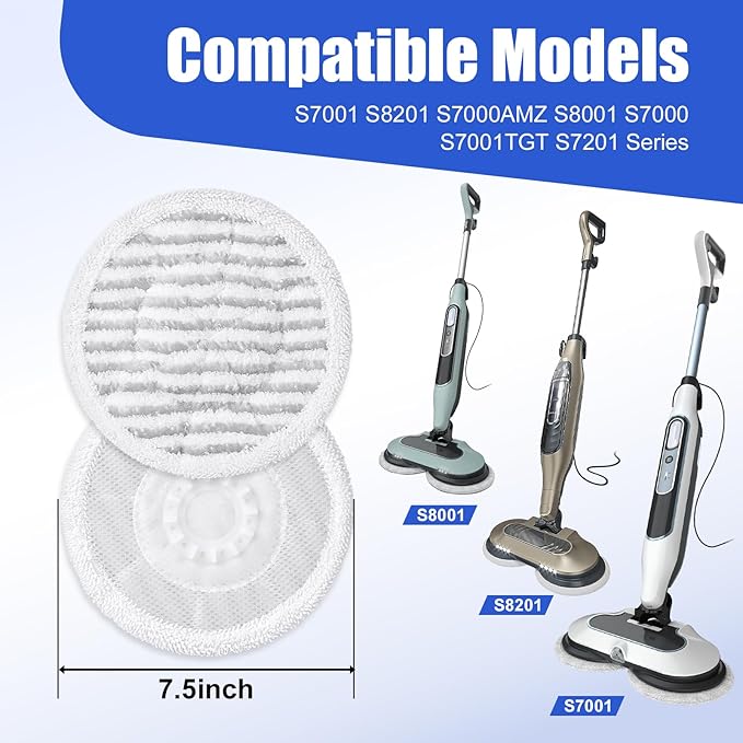 8 Pack Steam Mop Pads Compatible with Shark S8201 S8001 S7001 S7201 S7005 S7000 Series, S7000AMZ S7001TGT– Microfiber Replacement Scrub Pad, All-in-One Reusable Cleaning Refills for Hard Floor