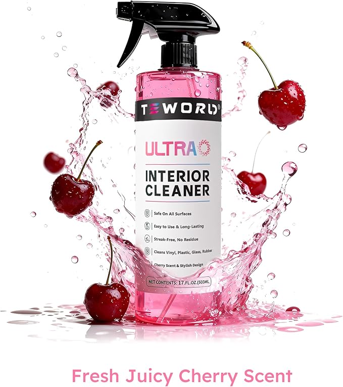 Tesla Seat Cleaner & Stain Remover, Tesla Interior Cleaner for White & Black Vegan Leather | Tesla Model Y Juniper Accessories 2026 & Tesla Model 3 Accessories, S/X/Cybertruck (Cherry Pink)
