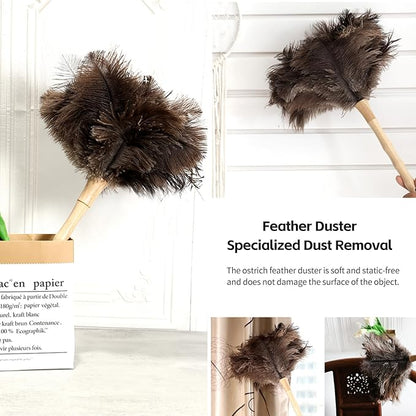 Ostrich Feather Duster 16 inch Fluffy Natural Genuine Ostrich Feathers with Wooden Handle and Eco-Friendly Reusable Handheld Ostrich Feather Duster for Cleaning Supplies(5PCS)