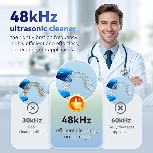 Ultrasonic Retainer Cleaner Machine 48kHz, Dental Cleaning Pod, Ultrasonic Retainer Cleaner for Dentures, Aligners, Mouth Guards, Toothbrush Heads and Jewelry with 200ML Capacity, LAB Supply