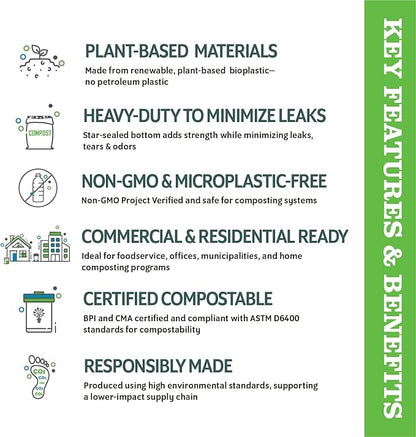 Compost Crew 10 Gallon Compostable Trash Bags, 312 Count – BPI Certified Biodegradable Kitchen Garbage Bags for Food Scraps, Strong Leak-Resistant Compost Bags for Home & Commercial Composting