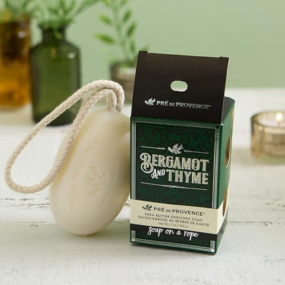 Pre de Provence Soap on a Rope Shea Butter Enriched French Bar Soap, 200g, Bergamot & Thyme