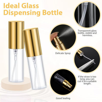 Yinder 25 Pcs 5ml Travel Spray Bottle Refillable Perfume Atomizer Bulk Glass Mini Cologne Perfume Bottles Empty Fine Mist Portable Small Sample Containers(Gold)