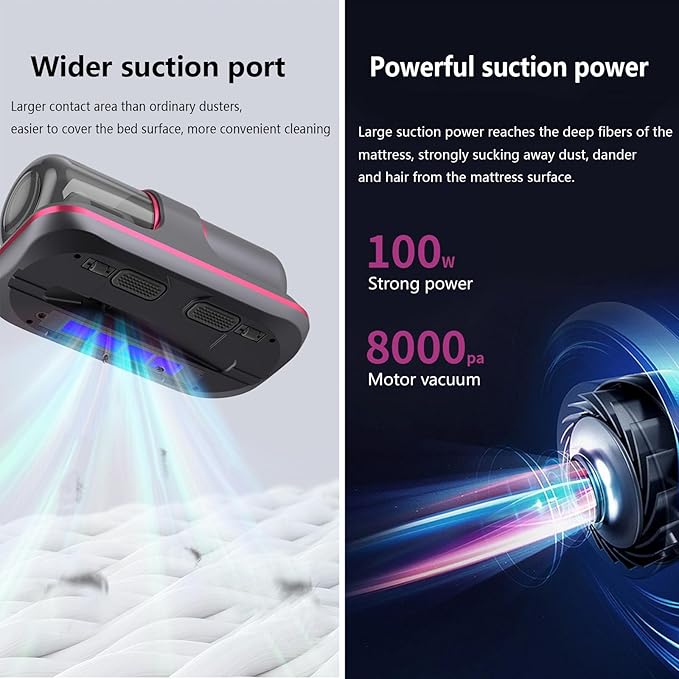 Handheld Vacuum Cordless Rechargeable,8kpa Suction,Strong Double Beat Mode, 8000 Beats Per Minute - Powerful Vacuum Cleaner for Mattress,Sofa & Carpets (Silvery)