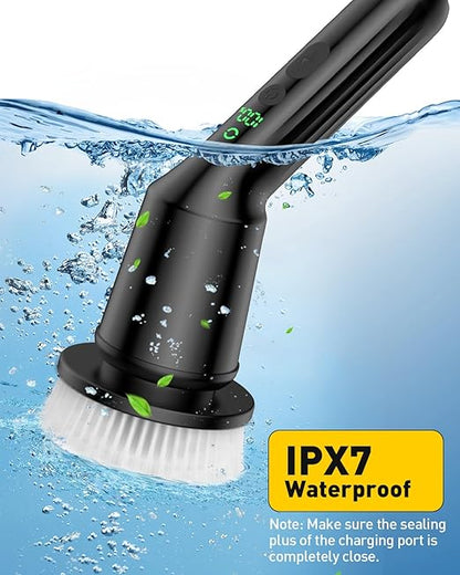 Electric Spin Scrubber for Cleaning Bathroom, Shower Scrubber Rotary Floor Brushes with IPX7 Waterproof & 2 Speed, 3 Brush Heads, Bathroom Cleaning Supplies for Toilet Shower Tub Black