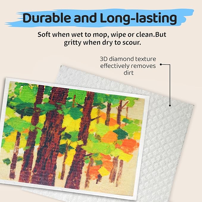 Swedish Dishcloths 5 Pack, Reusable Absorbent Kitchen Cleaning Cloths, Eco-Friendly Quick Dry Dish Towels for Dishes, Countertops & Household Cleaning (Oil Floral)
