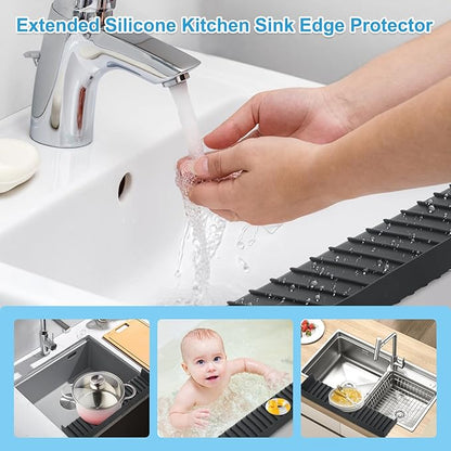 Silicone Sink Edge Protectors 4" x 24", Upgrade Kitchen Sink Splash Guards With Suction Cup, Splash Guard For Bathtub Sink, Countertop Protectors For Quartz Kitchen Sink（Black）