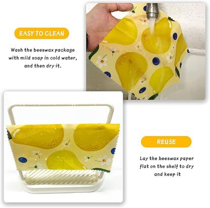 Reusable Beeswax Wrap - 9 Pack, Beeswax Wraps for Food, Eco-Friendly Beeswax Food Wrap, Organic, Sustainable, Biodegradable, Zero Waste, Plastic-Free Food Storage (1L Orange | 3M Lemon | 5S Pear)