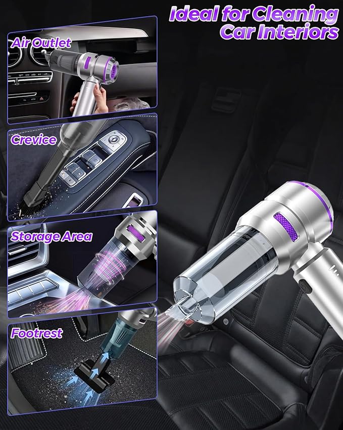 Cordless Car Vacuum Cleaner 16000Pa - 4 in 1 Handheld Vacuum Blower Inflator,Brushless Motor 80000RPM | Wet Dry | Washable Filter | Type-C Fast Charge for Car Home Office Pet Hair