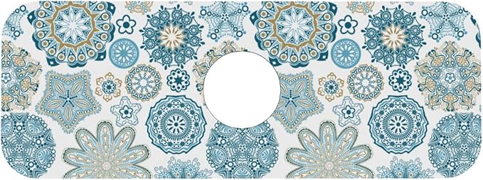 Mandala Boho Blue Flower 15" X 5.5" Kitchen Sink Splash Guard Faucet Faucet Guard Draining Mat Sink Splash Guard Faucet Kitchen Bathroom