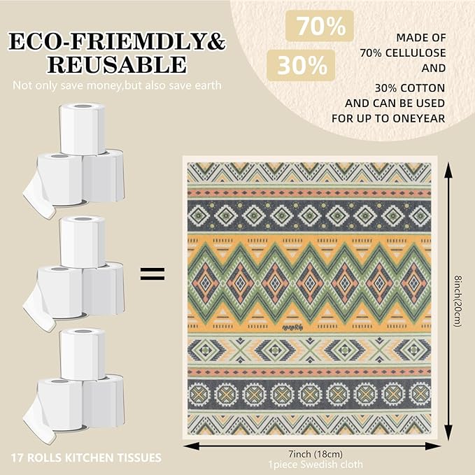 6 Pack Swedish Dishcloths for Kitchen |Watercolor Dish Towels | Reusable Paper Towels Washable | Non-Scratch Cellulose Sponge Cloths | No Odor, Biodegradable, Swedish Cloths, Texture