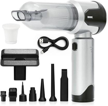 Car Vacuum Portable Cordless Handheld Cleaner, Mini Vacuum with 8 Attachments, Blower, Spray Lubricant & Microfiber Towels for Truck & Interior Cleaning