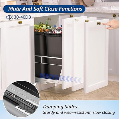 Insputer Dual Pull Out Trash Can Under Cabinet with Soft-Close Slides, Heavy Duty Under Sink Trash Can Kit for Kitchen Sink, Laundry, Garbage Can Not Included, Requires 17" W X 24" D Cabinets
