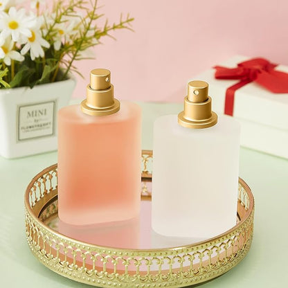 Tessco for you 6 Pcs 50/100ml Frosted Glass Bottle Perfume Atomizer Refillable Spray Empty Perfume Dispenser Fine Mist Atomizer Cosmetic Container for Travel Men Women (1.7 Ounces,Gold)