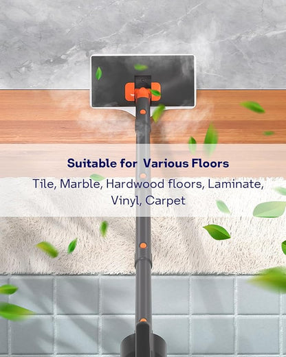 Steam Mop Cleaner with Detachable Handheld Steamer, 14 in 1 Multiple Accessories, Washable Microfiber Pads, 350ml and 2 Adjustable Levels for Home Floor, Tiles, Carpet and Grout Cleaning
