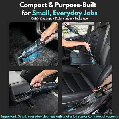 Car Vacuum Portable Cordless, 4-in-1 Mini Car Vacuum with 19500pa Suction & Air Duster, USB-C Charging, Smart Digital Display, Handheld Vacuum with LED Light, Multi Nozzles for Car, Home, Office, Pet