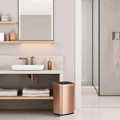 DZT-12-5 12L Stainless Steel Smart Waste Bin with Motion Sensor | Touchless Auto-Open Lid & Soft-Close for Bathroom, Kitchen & Office (Gold)