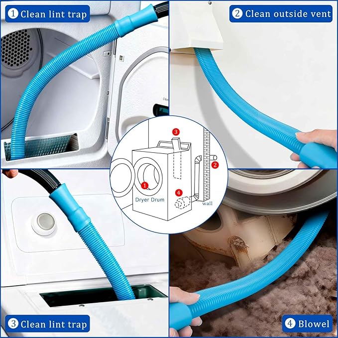 Dryer Vent Cleaner Kit with Dryer Vacuum Hose Attachment, 4-in-1 Multi-Lint Remover Brush, Suitable for Most Aacuum Cleaners for Efficient, Safe, and Thorough Dryer Lint Cleaner Tools (Black)