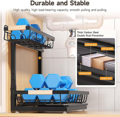 Sevenblue 2 Packs Under Sink Organizer, Height Adjustable 2 Tier Under Kitchen Sink Organizer, Multi-Purpose Storage Shelf for Kitchen Bathroom Cabinet