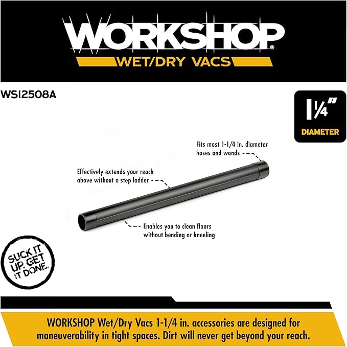 WORKSHOP Wet/Dry Vacs Shop Vacuum Accessories WS12508A Extension Wand Attachment for Wet Dry Vacuum Cleaners, Fits 1-1/4-inch Extension Wands and Hoses