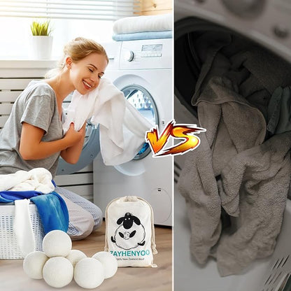 Wool Dryer Balls, 100% New Zealand Wool 12 Pack Reusable & Natural Fabric Softener Alternative Reduces Static Wrinkles Saves Drying Time, Ideal for Sensitive Skin Clothes(Brilliant White)