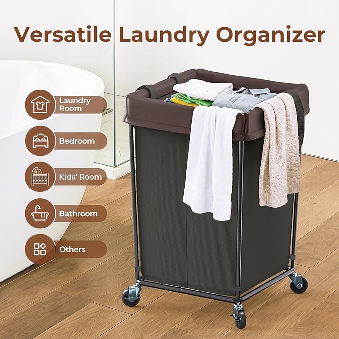 Mefirt 160L Laundry Hamper with Wheels, 2 Section Large Rolling Laundry Basket Bag with Wheels, Clothes Hamper Cart for Laundry, Bedroom, Bathroom and Dorm
