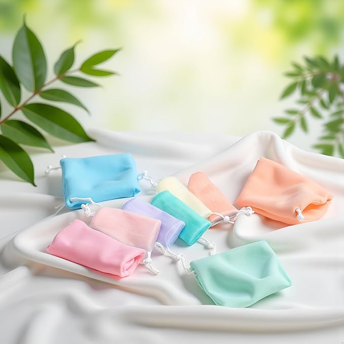 5Pcs Exfoliating Mesh Soap Pouch Bubble Foam Net Bag for Shower, Saver Pouch Drawstring Foaming Net Soap Bag for Body Facial Cleaning Tool, 5 Colors Used Repeatedly Net Soap Bag