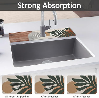 2PCS 24" X 5.5" Kitchen Sink Splash Guard Faucet Mat Boho Super Absorbent Fast Drying Faucet Guard & Draining Mat Sink Splash Guard Behind Faucet for Kitchen, Bathroom
