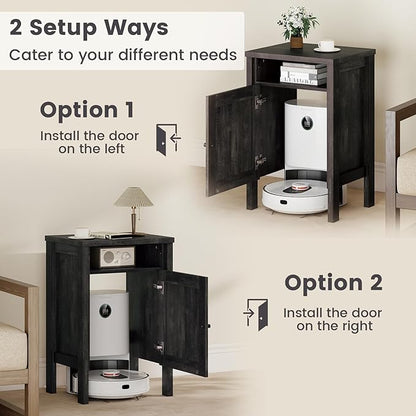 GOFLAME Robot Vacuum Storage Cabinet, Retro Sofa Side End Table with Hidden Robotic Vacuum Cleaner Storage & Open Compartment, Sweeping Robot Stand Cabinet for Living Room (Grey)