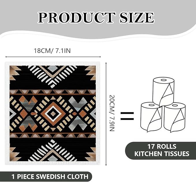Mixed Western Aztec Swedish Kitchen Dishcloths Dish Towels 6 Pack, Aztec Dish Towels for Kitchen, Western Swedish Dishcloth, Paper Towels Reusable, Dish Cloth Towel Cleaning Wipe for Home Party