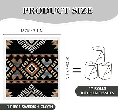 Mixed Western Aztec Swedish Kitchen Dishcloths Dish Towels 6 Pack, Aztec Dish Towels for Kitchen, Western Swedish Dishcloth, Paper Towels Reusable, Dish Cloth Towel Cleaning Wipe for Home Party