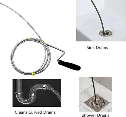 Manual Drain Snake & Auger Tool – Metal Cable Clog Remover for Sinks, Showers, Bathtubs & Bathroom Drains – Hair and Food Drain Cleaner for Kitchen and Home Use