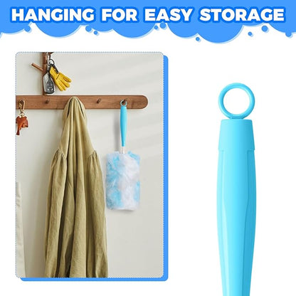 5PCS Duster Refills Folding Handles Set Compatible with Swiffer Dusters,Disposable Static Dust Removal Brush Handle for Dusting Electronics,Furniture,Blinds,Ceiling Fans (5, Blue)