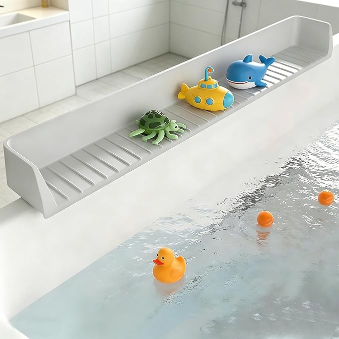 Splash Guard for Bathtub, Bathtub Splash Guard with Strong Suction Cups, Silicone Toy Tray Caddy Holder Storage Over Tub, Prevent Water Splashing in The Bathroom(2.62-FT)